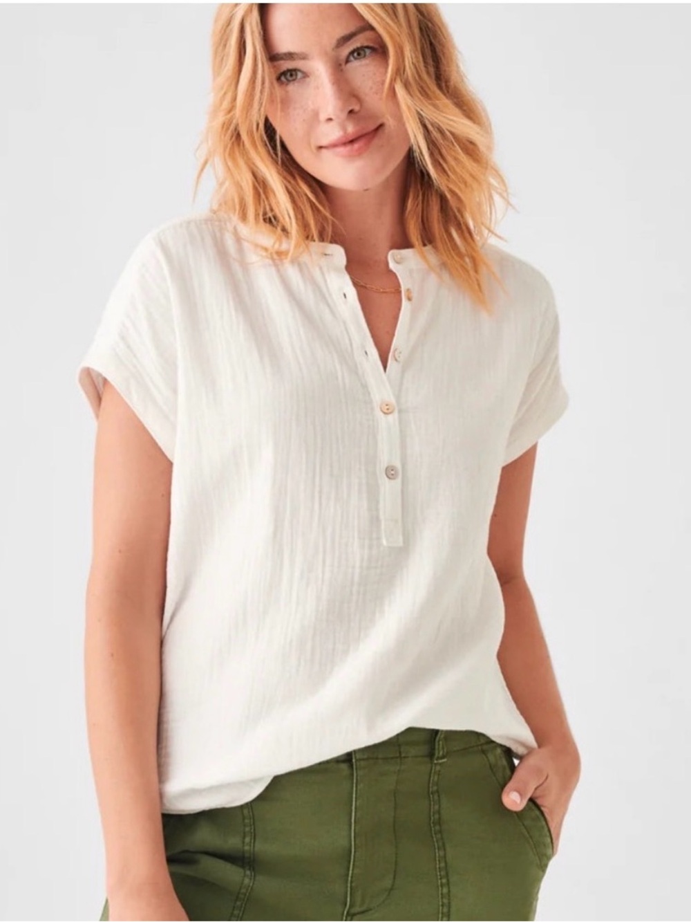Faherty Dream Cotton Gauze Desmond Top White